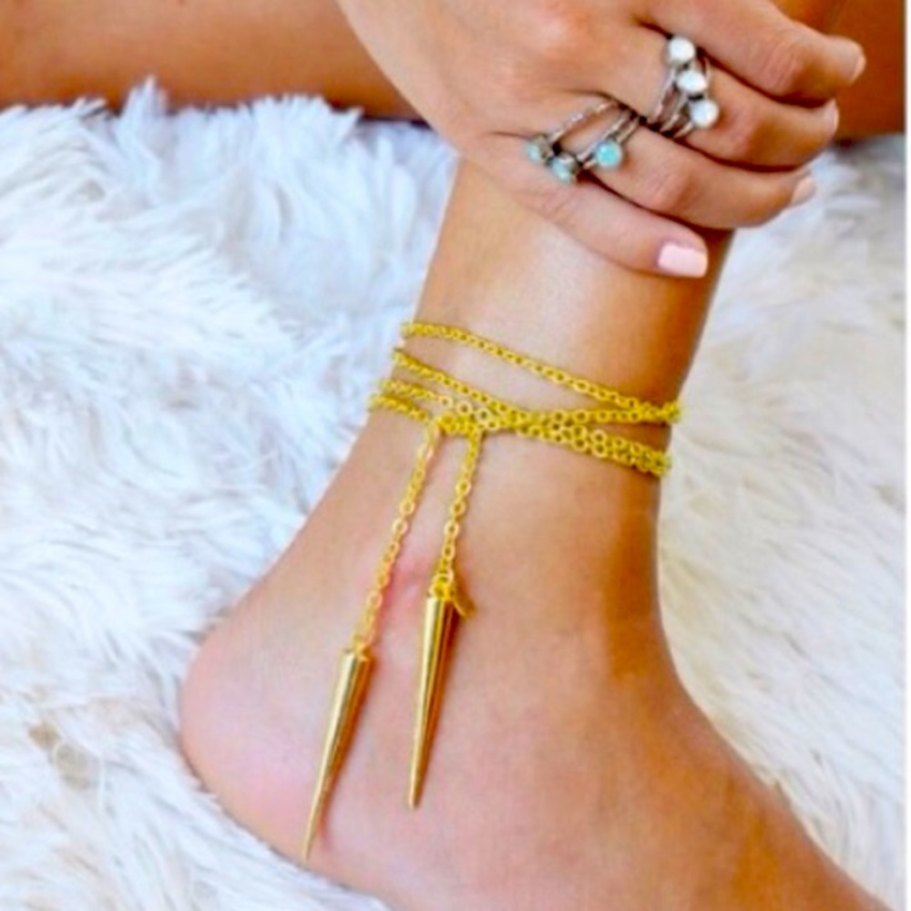 14k Gold Lariat Spike Necklace / Anklet